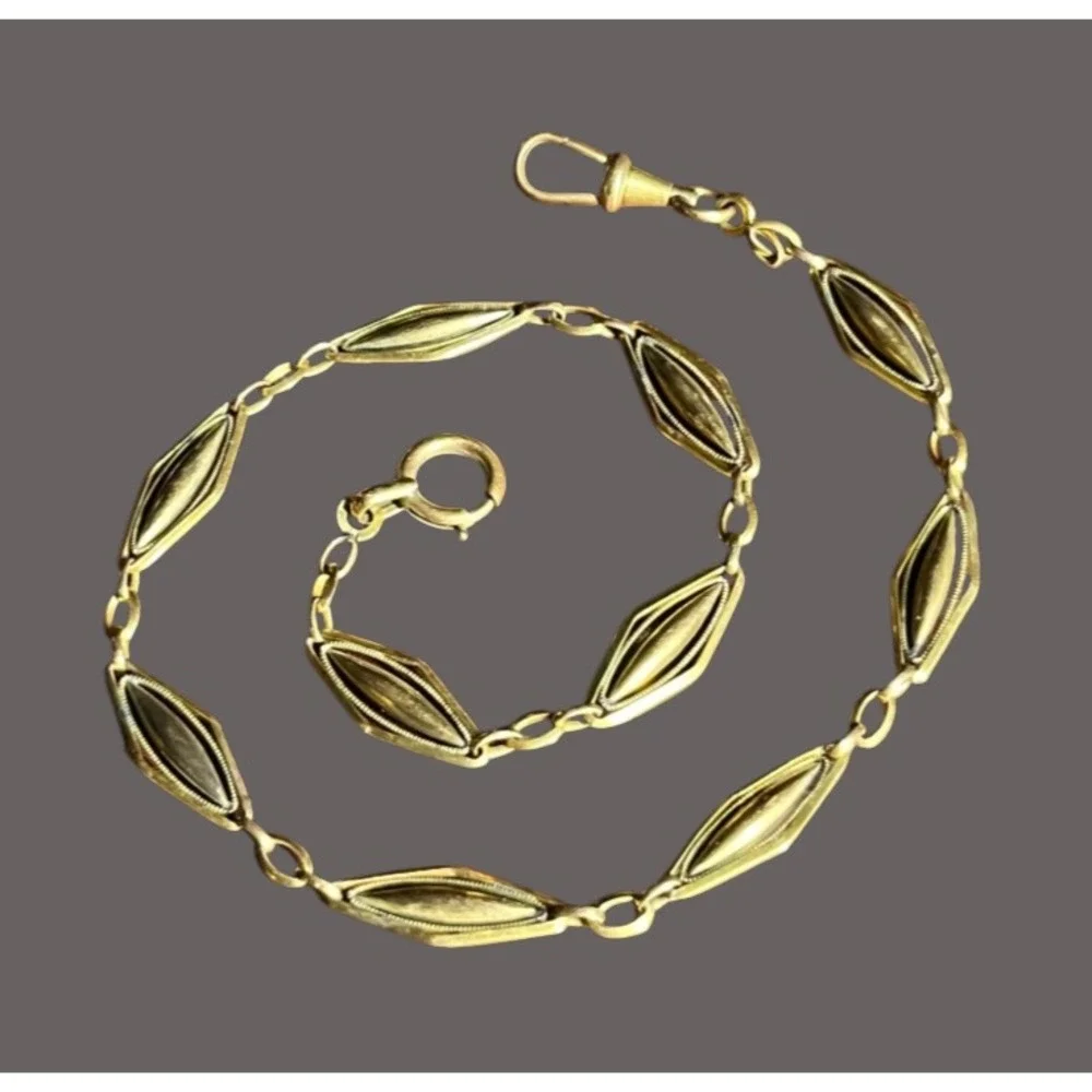Antique Vtg GOLD FILLED POCKET WATCH CHAIN Marquise Lozenge Links ORIA ART DECO